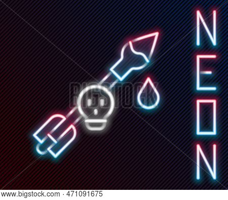 Glowing Neon Line Poison On The Arrow Icon Isolated On Black Background. Poisoned Arrow. Colorful Ou