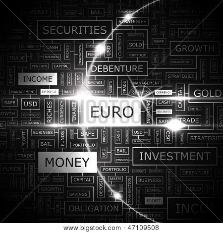 EURO. Word cloud concept illustration.