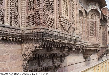Jharokha, Stone Window Projecting From The Wall Face Of A Building, In An Upper Story, Overlooking M