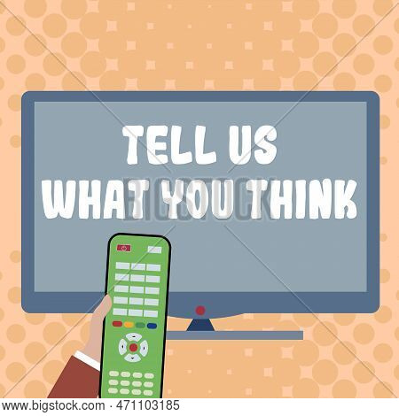 Text Showing Inspiration Tell Us What You Think. Business Overview Express Your Emotions And Thought