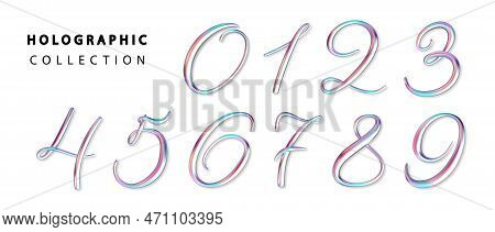 Holographic 3d Realistic Numbers Isolated. Metallic Number From Zero To Nine. Design Element For Fes