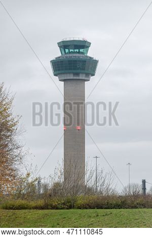 Stansted, United Kingdom - December 3, 2022: Control Tower Of London Stansted Airport (iata: Stn, Ic