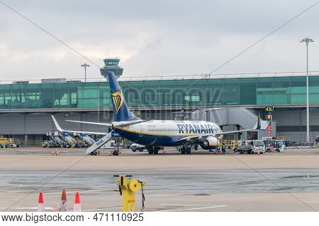 Stansted, United Kingdom - December 3, 2022: Boeing 737-8as Of Ryanair Airline On London Stansted Ai