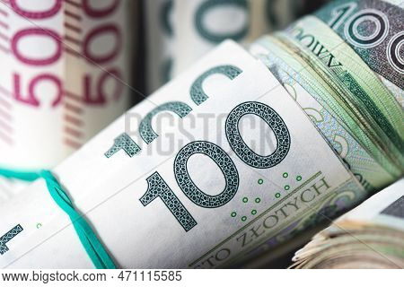 Polish 100 Banknotes, Polish Money, Pln Currency Close Up