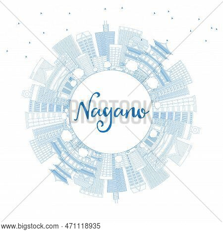 Outline Nagano Japan City Skyline With Blue Buildings And Copy Space. Vector Illustration. Business 