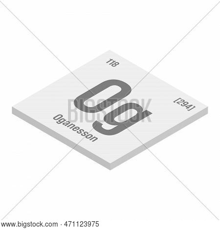 Oganesson, Og, Gray 3d Isometric Illustration Of Periodic Table Element With Name, Symbol, Atomic Nu