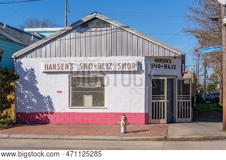 New Orleans, La - February 13: Entrance To Famous Hansen's Sno-bliz Snowball Shop In Off-season With