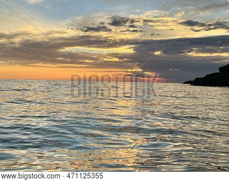 Scenic Sunset Over Ioninan Sea In Vlore Albania .