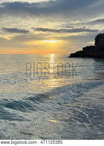 Scenic Sunset Over Ioninan Sea In Vlore Albania .