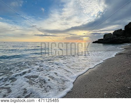 Scenic Sunset Over Ioninan Sea In Vlore Albania .