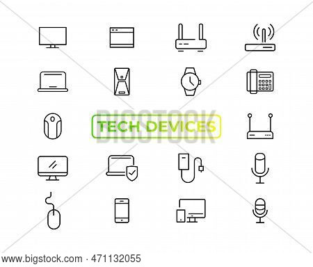 Device And Technology Line Icon Set. Electronic Devices And Gadgets, Computer, Equipment And Electro
