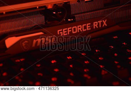 Msi Geforce Rtx 3090 Ti Gaming X Trio Graphics Card, Dark Background.
