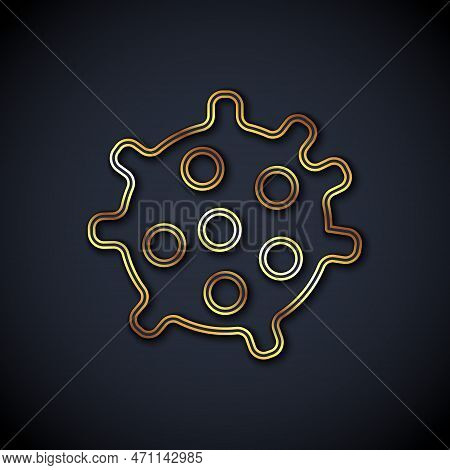 Gold Line Bacteria Icon Isolated On Black Background. Bacteria And Germs, Microorganism Disease Caus