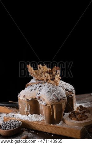 Colomba With Chocolate. Easter Italian Cake With Almonds And Chocolate In The Shape Of A Dove. Festi