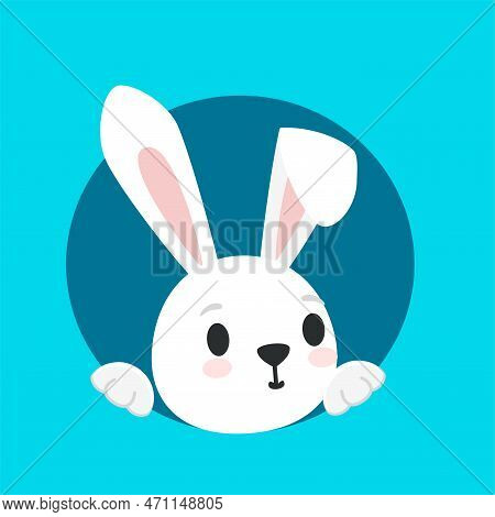A Cute Bunny Looks Out Of A Hole. Vector Illustration Of Isolated Head In Flat Style. Hare, Rabbit, 