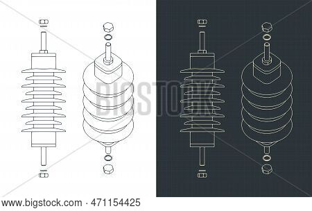 Stylized Vector Illustration Of Blueprints Of Medium Voltage Surge Arrester