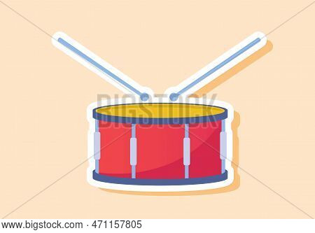 Musical Drum Sticker. Musical Instrument For Creating Percussion And Rhythm Of Song And Melody. Crea
