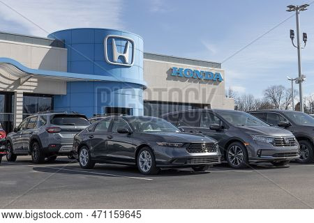 Indianapolis - Circa February 2023: Honda Motor Car And Suv Dealership. Honda Manufactures Among The