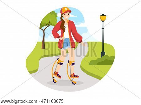 Powerbocking Sport Illustration With Jumping Boots For Web Banner Or Landing Page In Extreme Sports