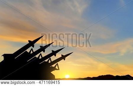 The Missiles Are Aimed At The Sky. Nuclear Bomb, Missile Defense, A System Of Salvo Fire. Eps10 Vect