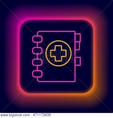 Glowing Neon Line Medical Clipboard With Clinical Record Icon Isolated On Black Background. Prescrip