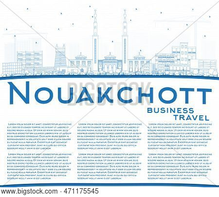 Outline Nouakchott Mauritania City Skyline With Blue Buildings And Copy Space. Vector Illustration. 