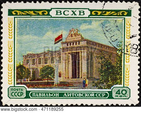 Ussr- Circa 1954: A Stamp Printed By The Ussr Shows Pavilion Of Lithuanian Ssr Of All-union Exhibiti
