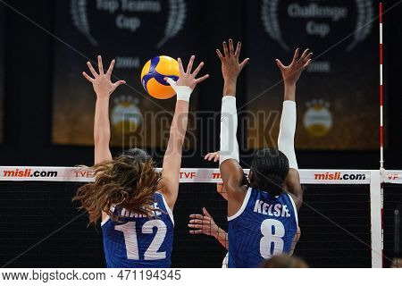 Istanbul, Turkiye - November 06, 2022: Hande Naz Simsek And Kelsie Payne In Action During Vakifbank 
