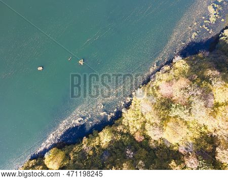 Aerial Autumn View Of Pasarel Reservoir, Bulgaria