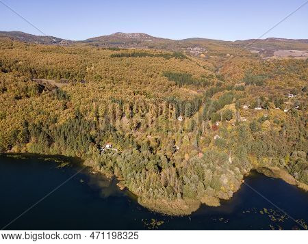 Aerial Autumn View Of Pasarel Reservoir, Bulgaria