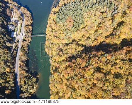 Aerial Autumn View Of Pasarel Reservoir, Bulgaria
