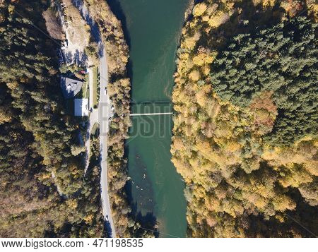 Aerial Autumn View Of Pasarel Reservoir, Bulgaria