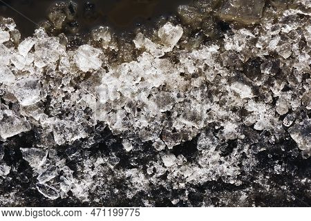 Snow Background. Ice Texture. Winter Seanson Pattern. Pile Of Snow. Crystal Snowflake Shine. Frozen 