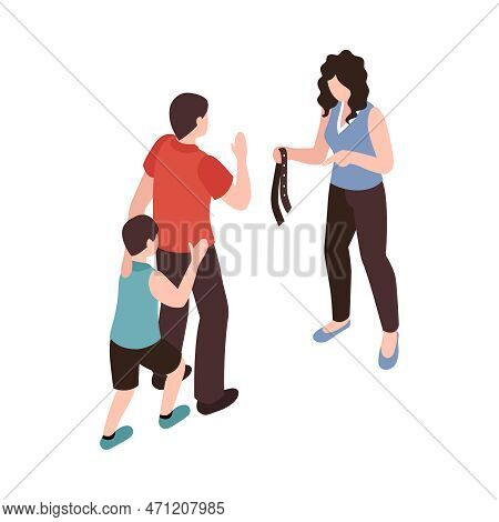 Isometric Partners Husband Wife Conflict Quarreling Family Domestic Abuse Composition Vector Illustr
