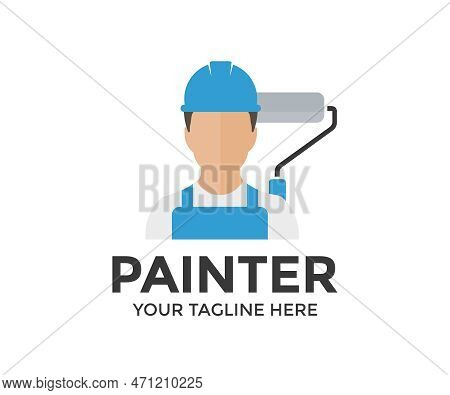 Hard-working Professional Painter Worker Man Logo Design. Workman And Paint Roller. Person Profile, 