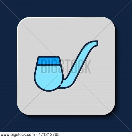 Filled Outline Smoking Pipe With Smoke Icon Isolated On Blue Background. Tobacco Pipe. Vector