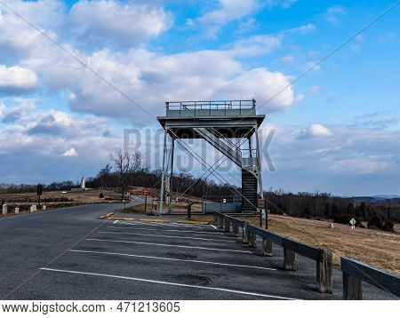 Gettysburg, Pennsylvania, Usa February 6, 2023 An Observation Town Along Doubleday Avenue In The Get