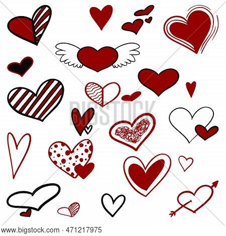 Hand Drawn Hearts. Design Elements For Valentine's Day.