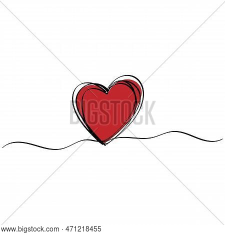 Heart Line Drawing. Continuous Line Drawing Of Heart Trendy Minimalist Illustration. Love Symbol One