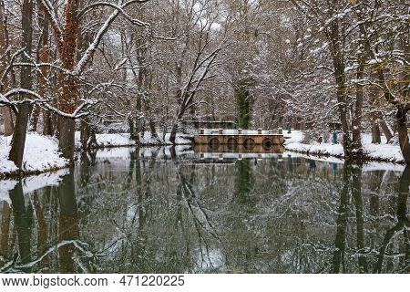 Winter Landscape With Snow. Beautiful Park With Trees - Straznice - Czech Republic