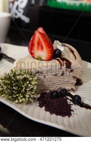 Crepe Cake With Ice Cream As A Desset
