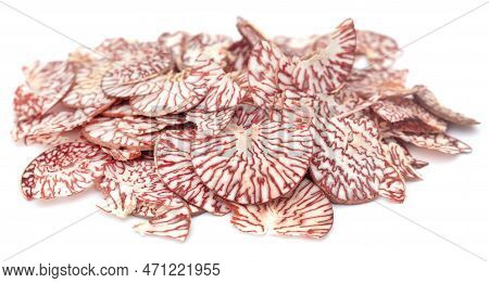 Sliced Betel Nut Food Over White Background