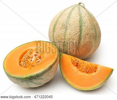 Cantaloupe Or Fresh Rockmelon Over White Background