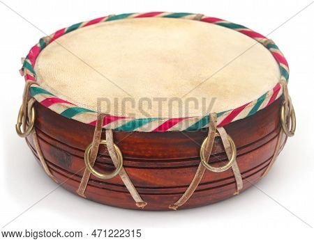 Small Hand Drum Culture Over White Background
