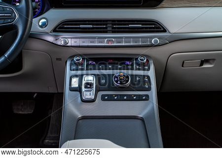 Moscow, Russia - December 18, 2021 Hyundai Palisade (lx2), Interior View. Luxury Crossover Suv. Cent