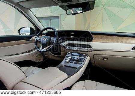 Moscow, Russia - December 18, 2021 Hyundai Palisade (lx2), General Interior View. Full-size Modern C