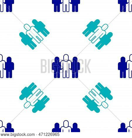 Blue Project Team Base Icon Isolated Seamless Pattern On White Background. Business Analysis And Pla