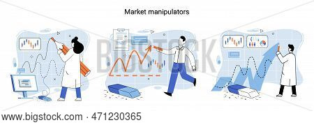 Stock Market Manipulation Concepts Set, Change Business Graph Indicator, Influence Crypto Currency P