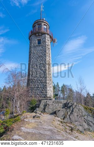 Old Stone Lookout Tower On Prosec Ridge Near Jablonec Nad Nisou, Jizera Mountains, Czech Republic