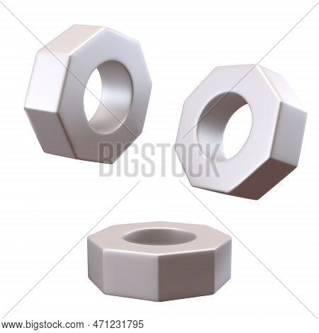 Realistic Hex Nuts Screw 3d. Vector Illustration